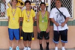 Age 13-14 Division, 1st Place—No Care: A.J. Matsumoto, Tyler Honda, Dylan Ita, Guy Nakamoto (coach), (not pictured: Tolby Saito, Mackenzie Miyasaka)