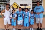 Girls 10 & Under Division, 1st Place—Fly Girls #1: Richard Wong (coach), Meghan Wong, Levonne Arquero, Angel Ai-Perreira, Hunter Muranaka, Jay Costa (coach), (not pictured: Kyli Kaleo)