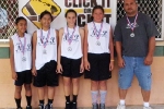 Girls 12 & Under Division, 2nd Place—N.S.P. #2: Brittny Badua, Jessica Tenorio, Tezrah Antonio, Naai Solomon-Lewis, Keone Emeliano (coach)