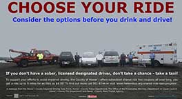 Image: "Choose Your Ride" poster at bayfront