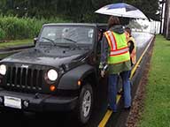 Image: stopped car at checkpoint.