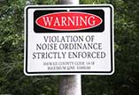 Sign: WARNING VIOLATION OF NOISE ORDINANCE STRICTLY ENFORCED